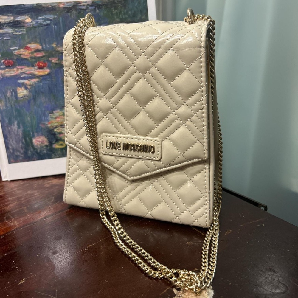 Love Moschino Cream Quilted Crossbody Bag